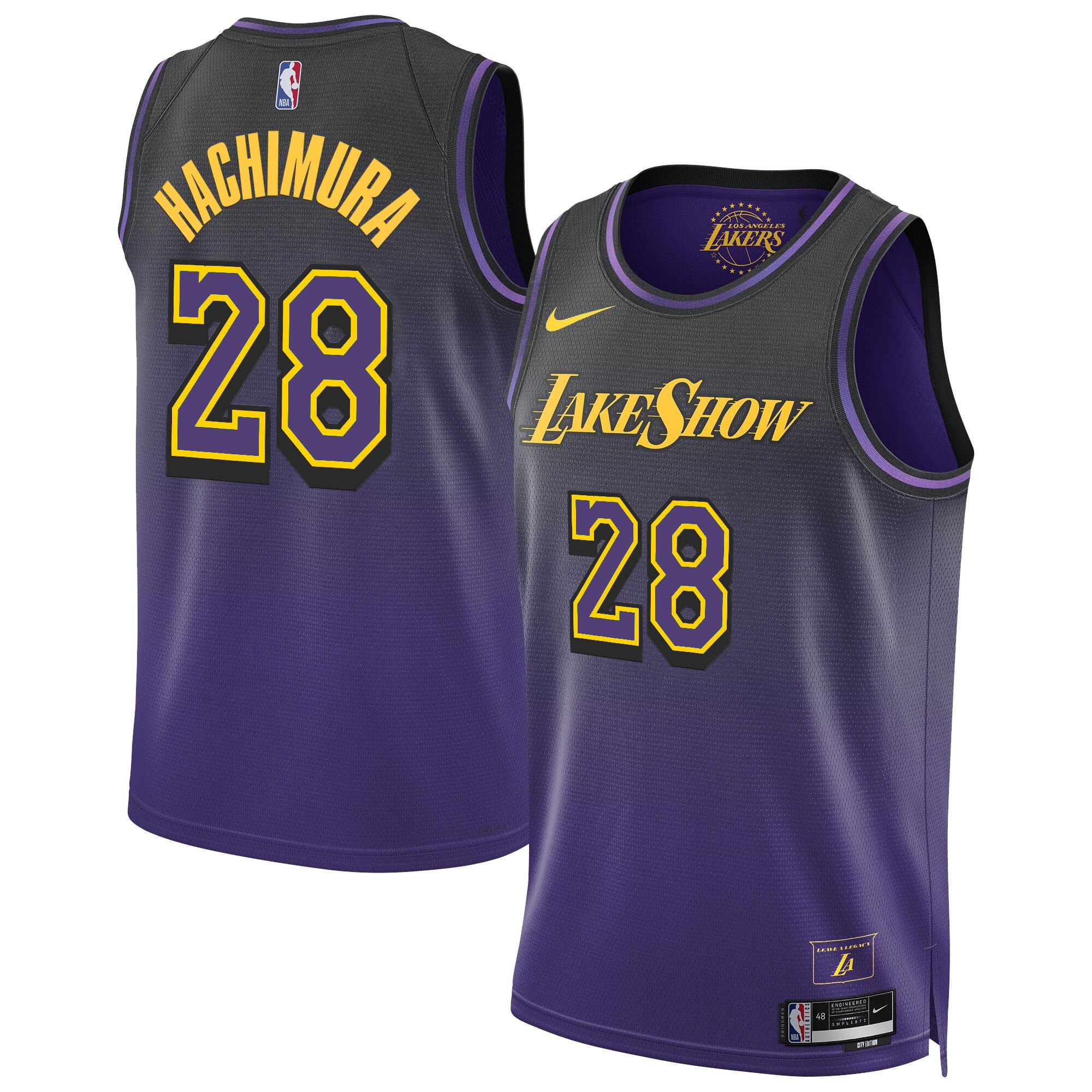 Men Los Angeles Lakers #28 Hachimura Purple 2025 Nike Swingman NBA Jersey->->NBA Jersey